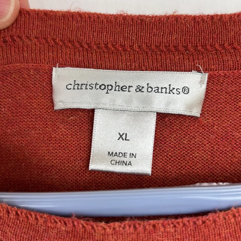 CHRISTOPHER & BANKS pullover sweater shirt orange ribbed texture orange … - Picture 5 of 8